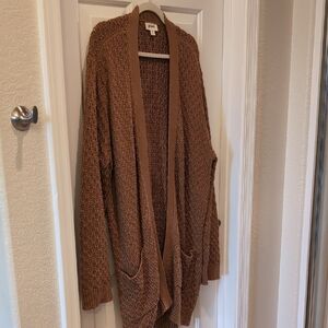 Pact Brown/Pumpkin Open-Front Long Cardigan